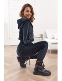 Velor tracksuit with hood, black 8917 - Online store - Boutique